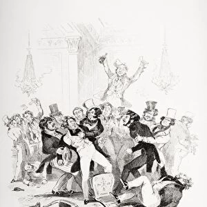 The Last Brawl Between Sir Mulbery And His Pupil. Illustration From The Charles Dickens Novel Nicholas Nickleby By H. K. Browne Known As Phiz