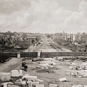Columbia, South Carolina, United States of America in February 1865 after much of the city was destroyed by fire. Seen here from the State House. After a photograph by American photographer George N. Barnard, 1819 - 1902