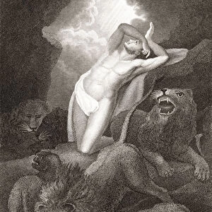 Daniel In The Lions Den. From A 19th Century Print