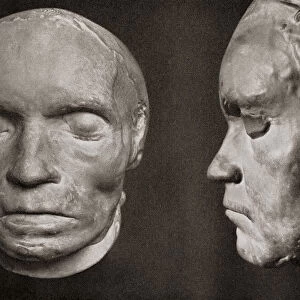 The death mask of Beethoven, molded by Josef Danhauser around twelve hours after Beethovens death. Ludwig van Beethoven, 1770 - 1827. German composer and pianist. From Ludwig van Beethoven, 1770 - 1827, Sein Leben in Bildern (His Life in Pictures)