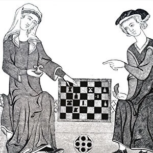 Engraved miniature depicting a man and woman playing chess
