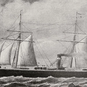 One of the first Atlantic twin-screw steamers. A twin-screw steamer (or steamship) is a steam-powered vessel propelled by two screw propellers, one on either side of the plane of the keel. From The Book of Ships, published c. 1920