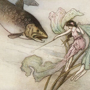 "From which great trout rushed out on Tom". Illustration by Warwick Goble. From The Water Babies, published 1922