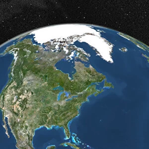 Globe Showing Northern America, True Colour Satellite Image Of The Earth
