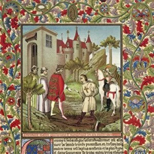 Guillaume De Mandeville, 3Rd Earl Of Essex (1St Creation), ? Died 1189 Meets King Richard I, The Lionheart, In Front Of A French Castle. 19Th Century Chromolithograph After An Illuminated Page From 14Th Century French Manuscript