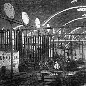 The Illustrated London News Etching From 1854. The Bromborough Pool Candleworks, interior View With Three Spans Of Roof