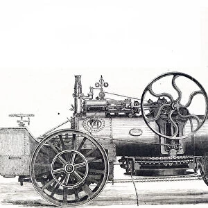 Illustration depicting the steam ploughing engine by John Fowler