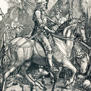 The Knight Of Death. Sin And Death Accompany Him, Personified By His Footman And Squire. After The Original Engraving Of Albert Durer Dated 1513. From Military And Religious Life In The Middle Ages By Paul Lacroix Published London Circa 1880