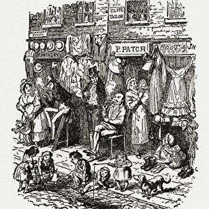Monmouth Street, Soho, London, England In The 19Th Century After A Drawing By George Cruikshank. From The Streets Of London Through The Centuries