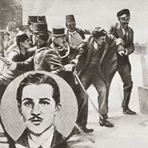 The Police Arresting Gavrilo Princip, 1894 -1918. Bosnian Serb Who Assassinated Archduke Franz Ferdinand Of Austria And His Wife, Sophie, Duchess Of Hohenberg, In Sarajevo On 28 June 1914. From The Story Of 25 Eventful Years In Pictures, Published 1935
