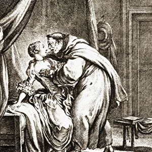 Priest Accosts Woman, From An 18Th Century Print. From The Book ErzAÔé¼hlungen, Ins Deutsche bertragen V. Theodor Etzel By Jean De Lafontaine (1021-1695) Published 1923