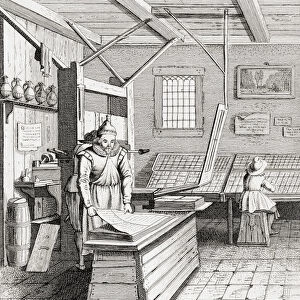 A printing press in Haarlem, Netherlands in the mid 15th century