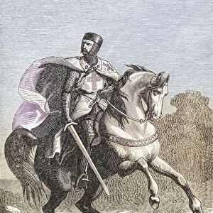 A soldier of the Knights Templar. The order was also known as Poor Fellow-Soldiers of Christ and of the Temple of Solomon and Order of Solomons Temple, or more commonly the Templars. It existed from circa 1128 to circa 1312. After a 19th century engraving by Frits Ohrloff