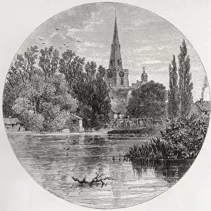 St Pauls Church by the River Great Ouse, Bedford, Bedfordshire, England, seen here in the 19th century. From English Pictures, published 1890