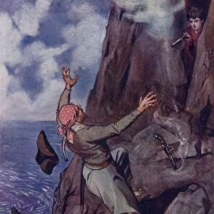 Staggering Backward From The Ledge Fell With An Awful Thud Upon The Beach Below Illustration By H M Brock From The Childrens Adventure Book The Cragsmen A Story Of Smuggling Days By W Bourne Cooke Published C. 1913