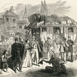 Travelers Waiting To Board A Stagecoach In The 19Th Century. From French Pictures By The Rev. Samuel G. Green, Published 1878