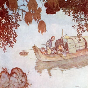 Among These Trees Lived A Nightingale, Which Sang So Deliciously That Even The Poor Fisherman, Who Had Planty Of Other Things To Do, Lay Still To Listen To It, When He Was Out At Night Drawing In His Nets. Illustration By Edmund Dulac For The Nightingale. From Stories From Hans Andersen, Published 1938