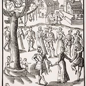 Village Feast. 19Th Century Reproduction Of 16Th Century Woodcut Of The Sandrin Ou Verd Galant