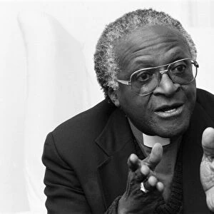 Archbishop Desmond Tutu, pictured in Coventry, West Midlands. 16th April 1989
