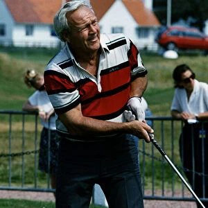 Arnold Palmer takes a swing at the Seniors Open at Turnberry golf