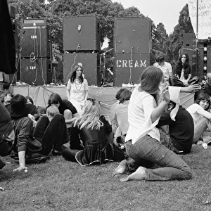 Backstage at a concert in Hyde Park by Blind Faith, the band formed by Eric Clapton