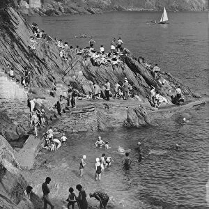 Bathers in Castle Cove, Dartmouth picture in 1964