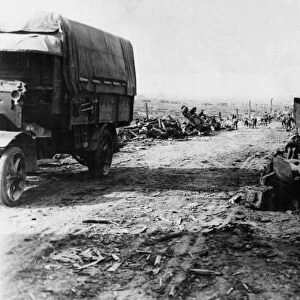 The Third Battle of Ypres. The Ypres-Zonnebeke Road; men filling in recent shell-holes