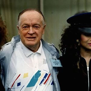 Bob Hope Comedian with Latoya Jackson and Miss Universe make a whistle stop vist to