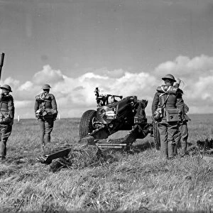 The British Army in training with a new field gun. World War Two