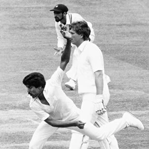 Cricketer Kapil Dev - Indian fast bowler in action against England at Lord s