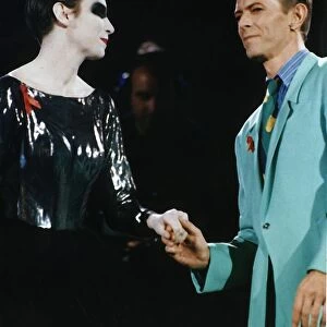 David Bowie and Annie Lennox sing a duet at the Freddie Mercury Aids Concert at Wembley