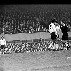 Derby v. Liverpool. McFarland ticked off by ref November 1969 Z10619-017