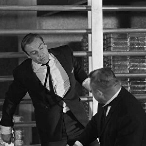 Film Goldfinger 1964 Sean Connery as James Bond 007 fighting with Goldfinger