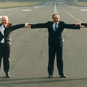 George Younger on the runway at Pretwick Airport near Glasgow with Bill Miller (left