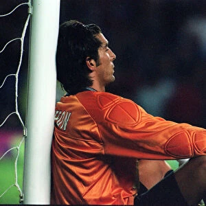 Gianluigi Buffon Parma goalkeeper August 1999 sits at goalmouth after match with Rangers