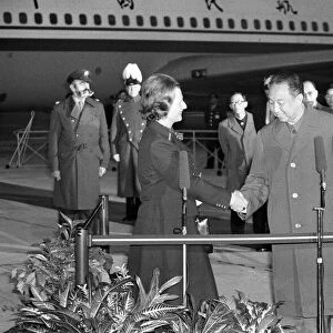 Hua Kuo Feng Chairman of the Chinese Peoples Republic greeting Margaret Thatcher British