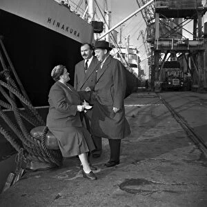 Hugh Gaitskell talks with Bessie Braddock MP in Gladstone Dock, Liverpool