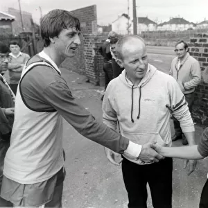 Johann Cruyff with Jimmy Johnstone (centre) and James Johnstone junior circa 1982