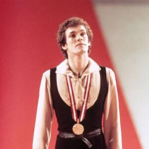 John Curry Ice Skater with his Gold medal February 1976 after his