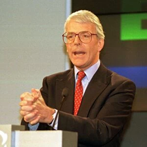 John Major seen here at the Conservative Party morning press conference at party
