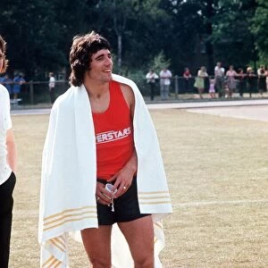 Kevin Keegan footballer on TV programme Superstars 1976 towel over shoulders