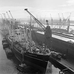 King George Dock in Hull, East Yorkshire. 16th March 1965