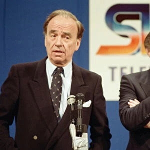 The launch of Sky TV. Rupert Murdoch and Andrew Neil. 5th February 1989