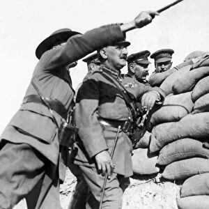 Lord Kitchener (2nd right) seen here on a tour of the trenches in the Dardanelles with