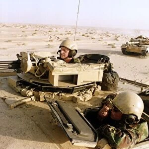 Members of the British Desert Rats on patrol before operation desert storm the retaking