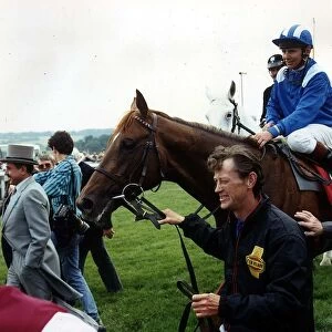 Nashwan and jockey Willie Carson after winning the Derby at Epsom - June 1989