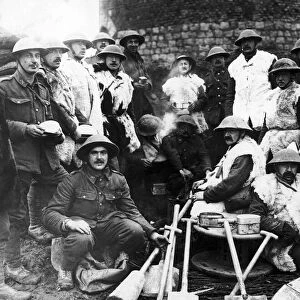 A Navvy Battalion seen here taking lunch during a break at Ancre December 1916