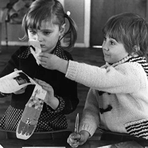 Nursery Children, Joanne Little and Nathan Scott, cutting paper, 29th November 1978