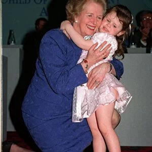 Prime Minister Margaret Thatcher with blind youngster Ashleigh Temperley at the awards