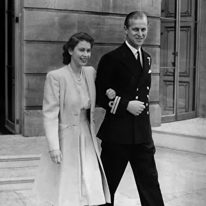 Princess Elizabeth and her fiance Lieutenant Philip Mountbatten announce their engagement